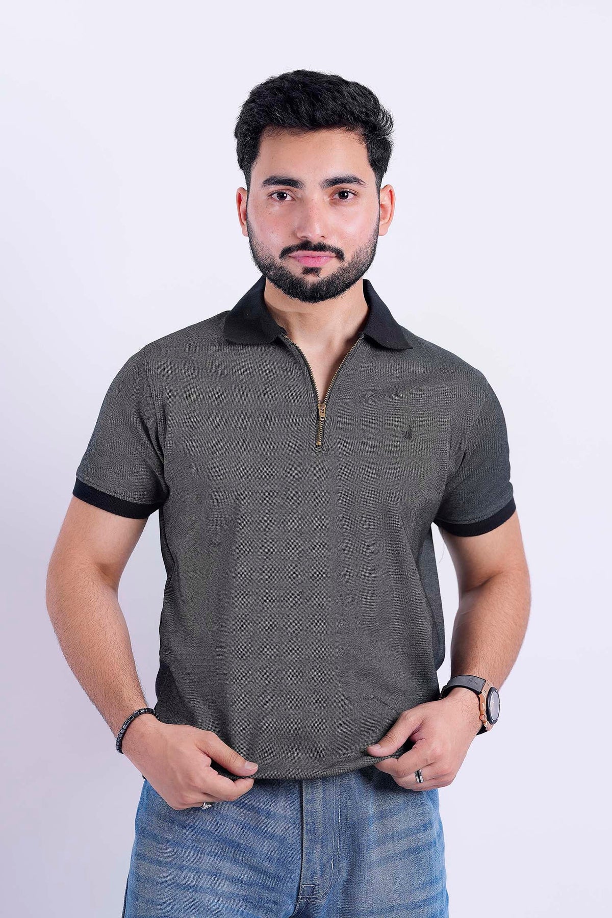 Charcol zipper polo shirt