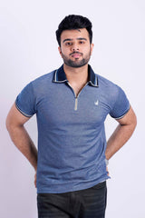 Denim blue zipper polo shirt