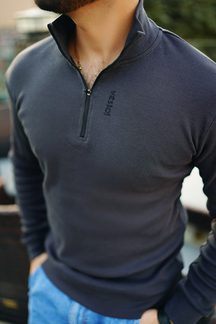 Charcoal zipper rib  Sweatshirt