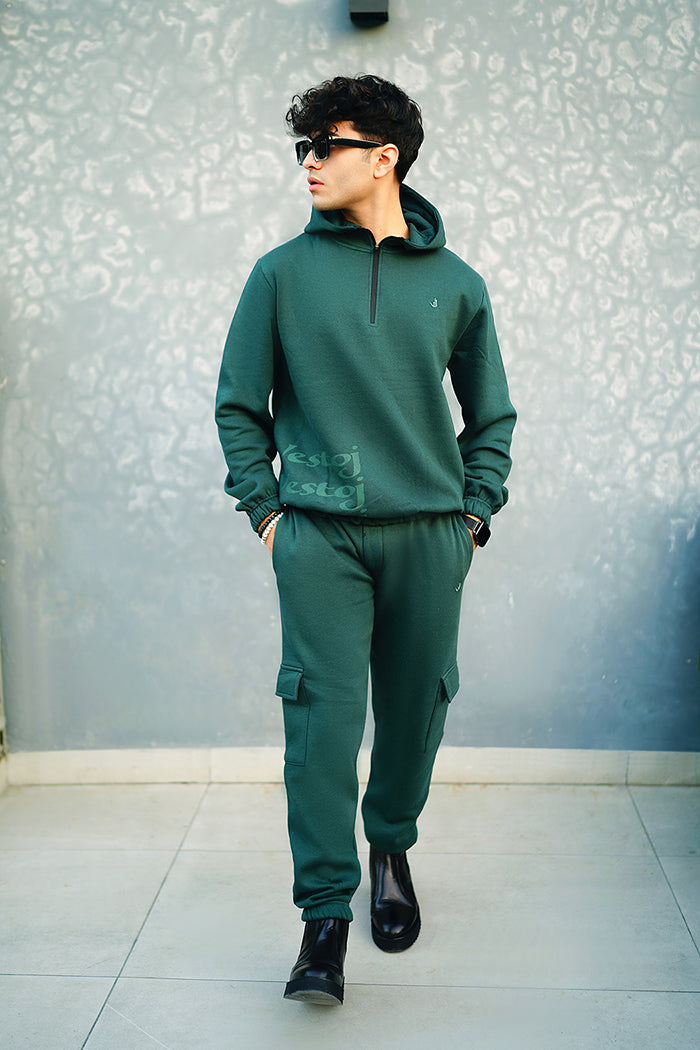 Men’s solid green fleece co-ord set