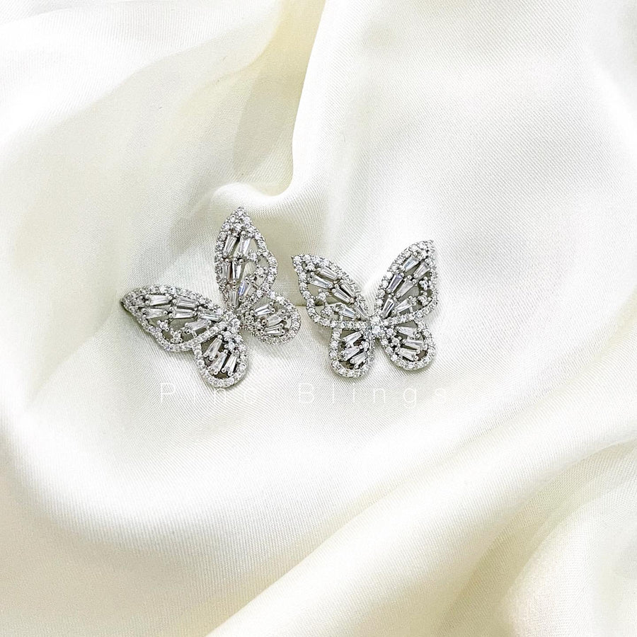 Pb-zirconic butterfly studs silver